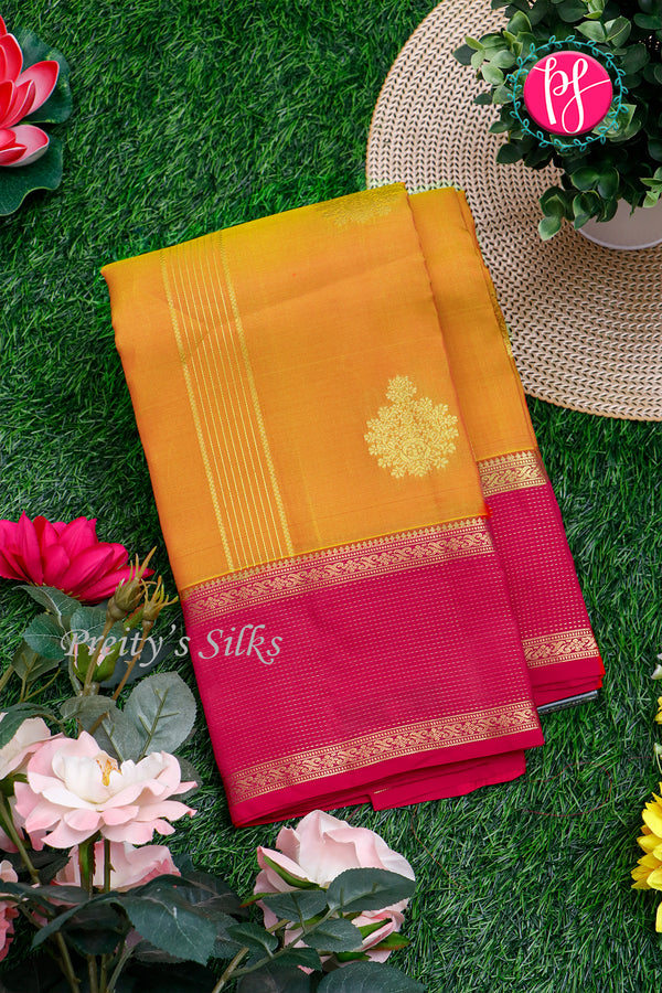 Half Pure Kanchipuram Silk Saree-Mustardyellow And Pink-PA24684