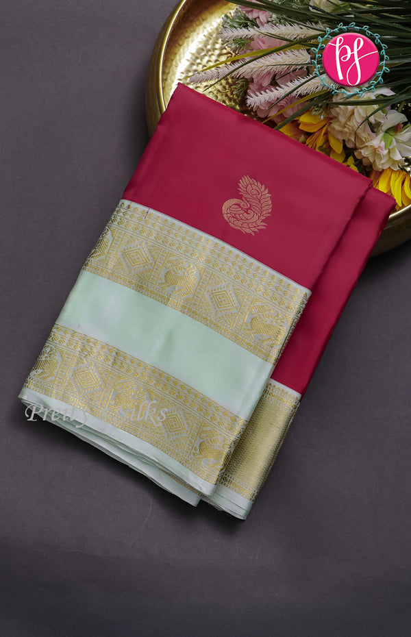 Pure Kanchipuram Silk Saree-Marron And Lightblue-PF63084
