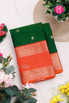 Pure Kanchipuram Silk Saree-Bottlegreen And Tomato Red-PA23592