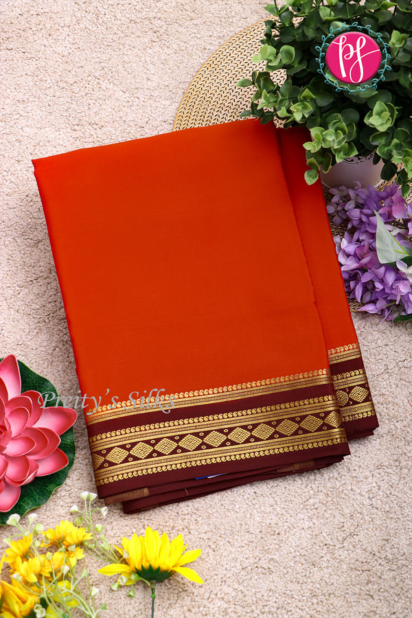 Pure Mysore Crepe Silk Saree-Rustorange And Marron-PA19913