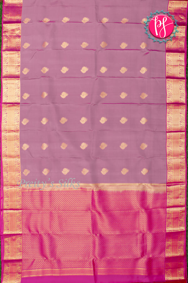 Half Pure Kanchipuram Silk Saree-Greyish-pink And Pink-PA35212