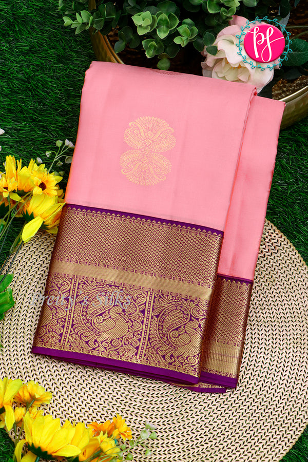 Pure Kanchipuram Silk Saree-Lightpink And Purple-PA23514
