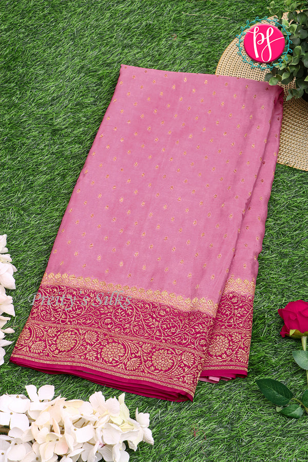 Pure Banarasi Crepe Silk Saree-Onion Pink And Mejentapink-PA22100