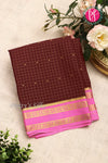 Pure Mysore Crepe Silk Saree -Maroon And Lightpink-PF86103