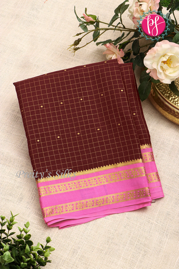 Pure Mysore Crepe Silk Saree -Maroon And Lightpink-PF86103