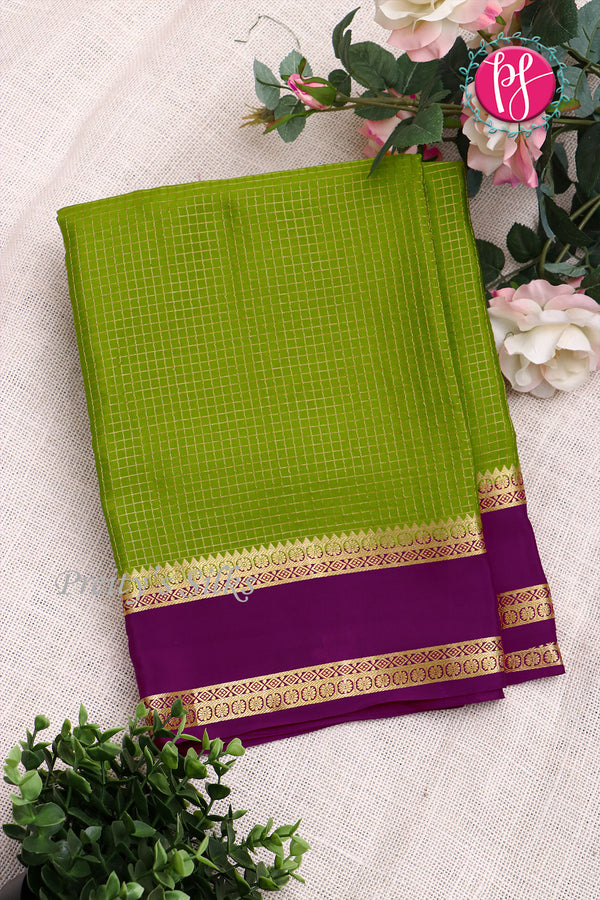 Pure Mysore Crepe Silk Saree -Green And Purple-PF86048