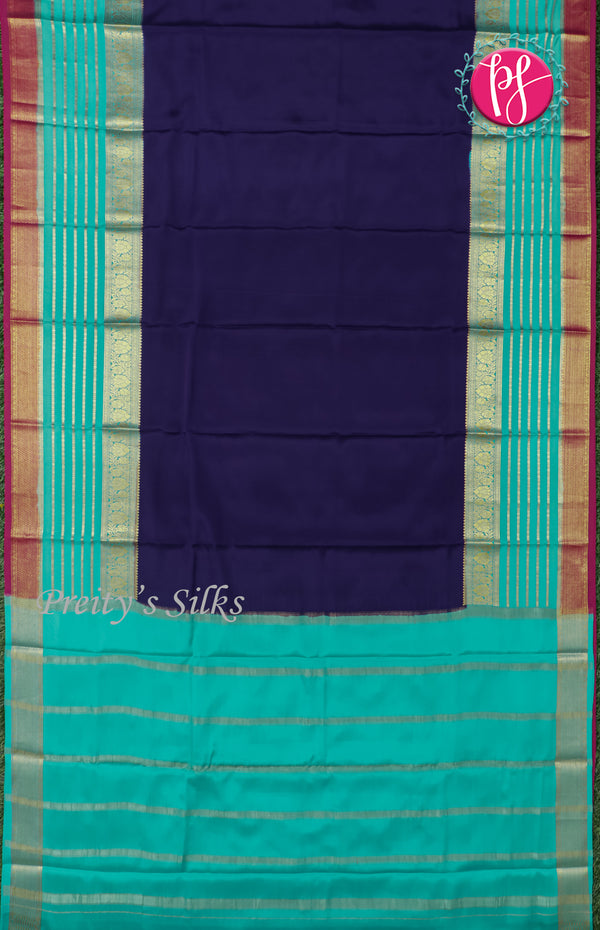 Pure Mysore Crepe Silk saree-Navyblue And Lightblue-PF45498
