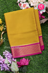 Pure Mysore Crepe Silk Saree-Mustardyellow And Pink-PA22355
