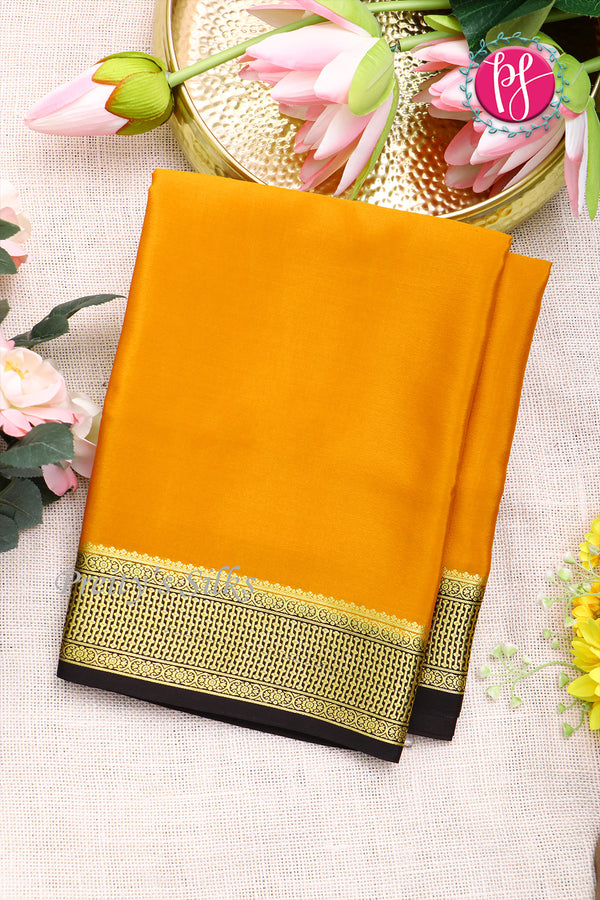 Pure Mysore Crepe Silk Saree-Mustardyellow And Black-PF82729