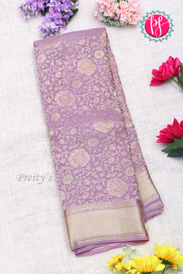 PURE KADDI BANARASI GEORGETTE SILK SAREE-Pastellavender-PA23868