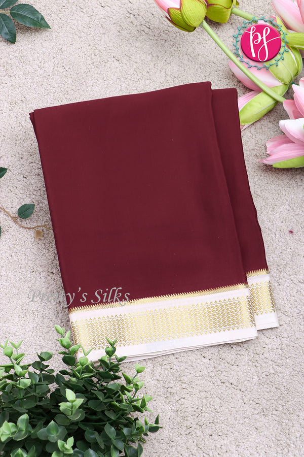 Pure Mysore Crepe Silk Saree -Maroon And White-PA10650