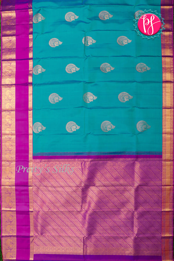 Pure Kanchipuram Silk Saree-TurquoiseAnd Deep Magenta-PA26221