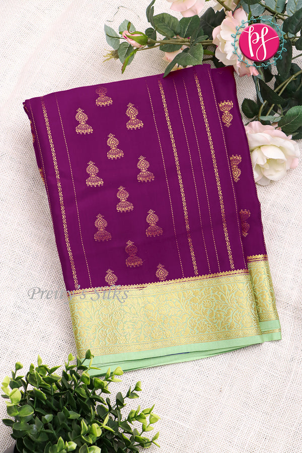 Pure Mysore Crepe Silk Saree -Deeppurple And Seagreen-PA01163