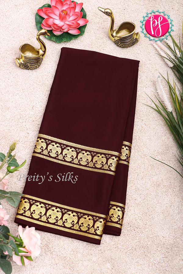 Pure Mysore Crepe Silk Saree-Gandaberunda Border-Chocolatebrown-PA20598