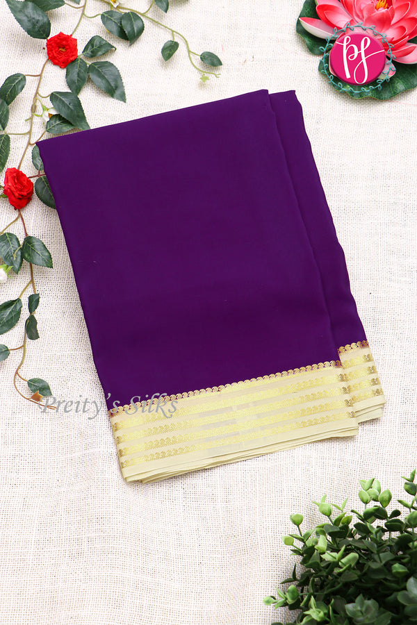 Pure Mysore Crepe Silk Saree -Purple And Creme -PF79543