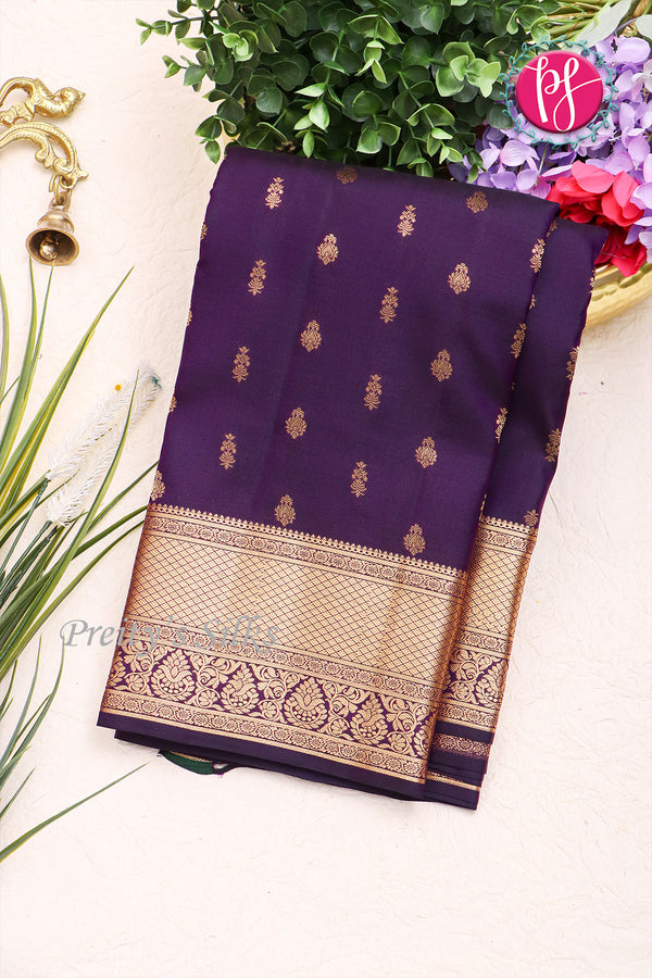 Pure Kanchipuram Silk Saree-Dark purple-PA04341