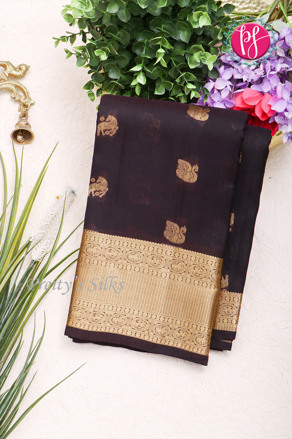 Half Pure Kanchipuram Silk Saree-Deep Eggplant-PF04458