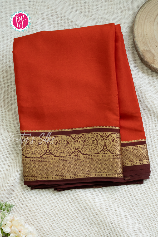 Pure Mysore Crepe Silk Saree-Rustorange And Deepmarron-PA55397