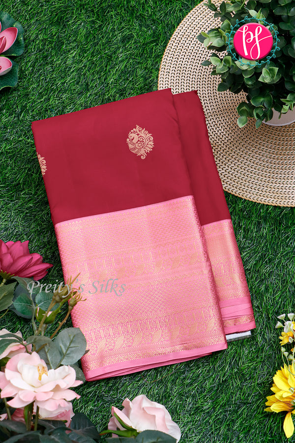 Pure Kanchipuram Silk Saree-Rubyred And BabyPink-PA27124