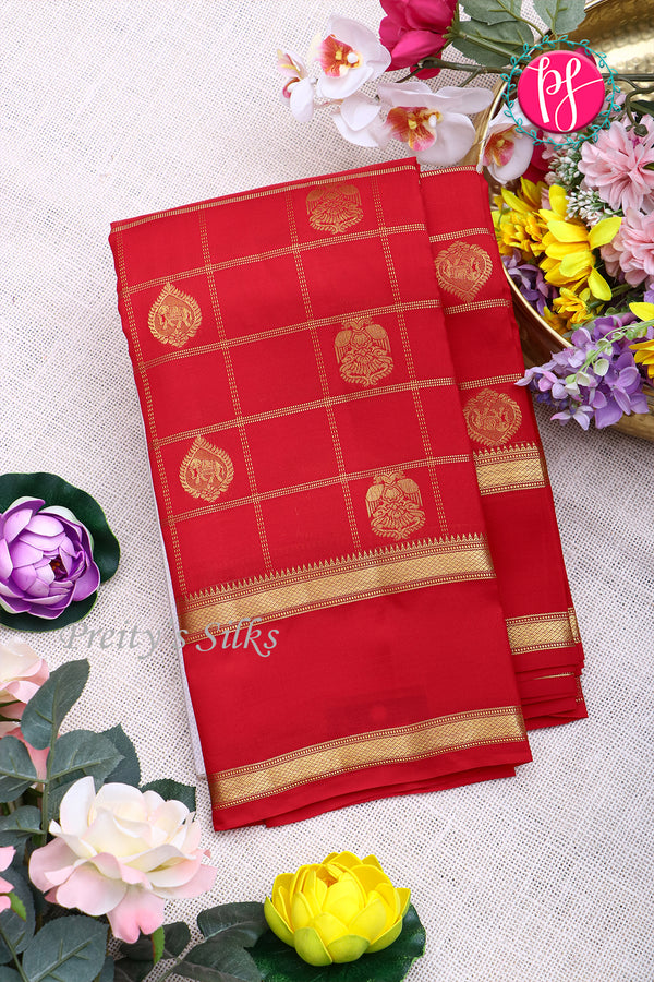 Half Pure Kanchipuram Silk Saree-Red-PA25832
