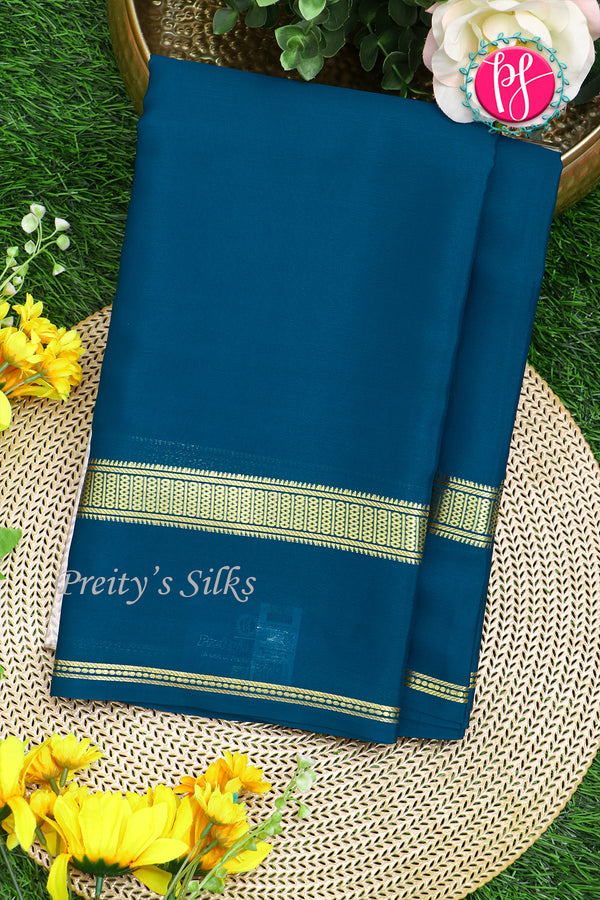 Pure Mysore Crepe Silk Saree-Peacockblue-PA21800