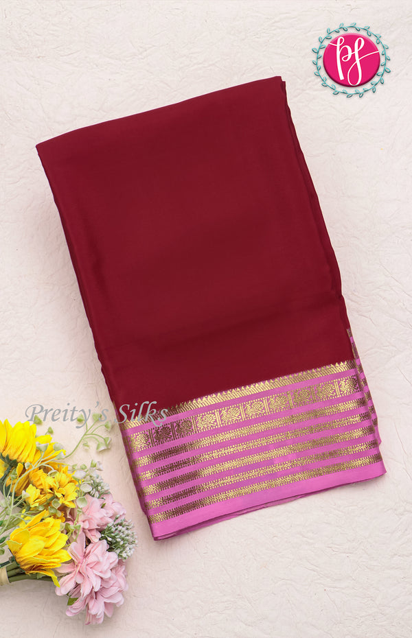 Pure Mysore Crepe Silk Saree-Mejentapink And Lightpink-PF66916