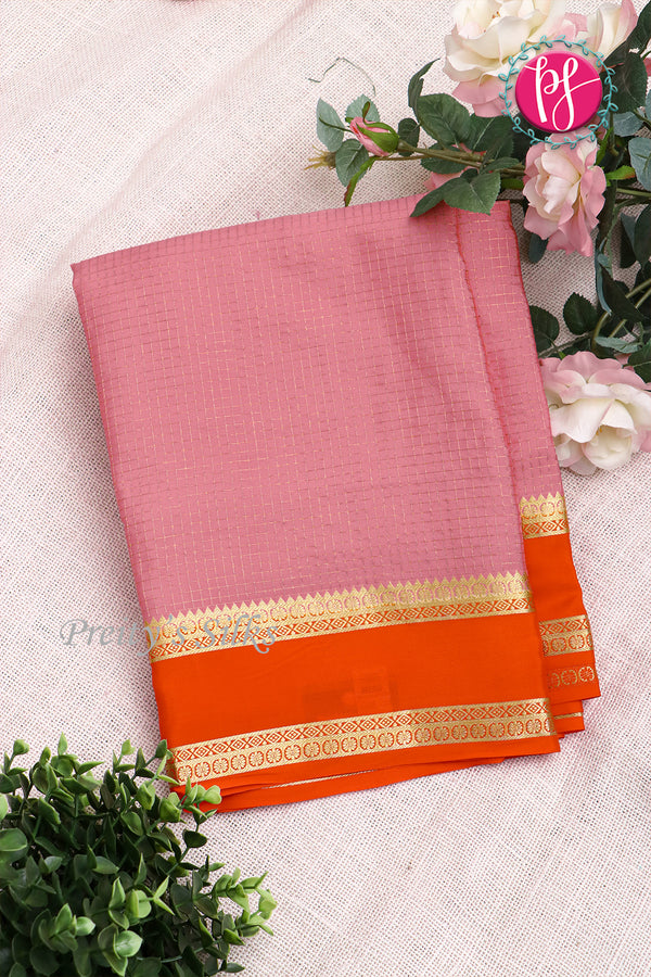 Pure Mysore Crepe Silk Saree -Deep Rose And Orange-PF86048