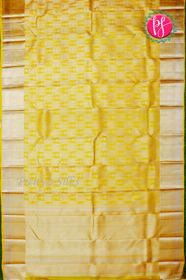 Pure Kanchipuram Silk Saree-Yellow-PA24533