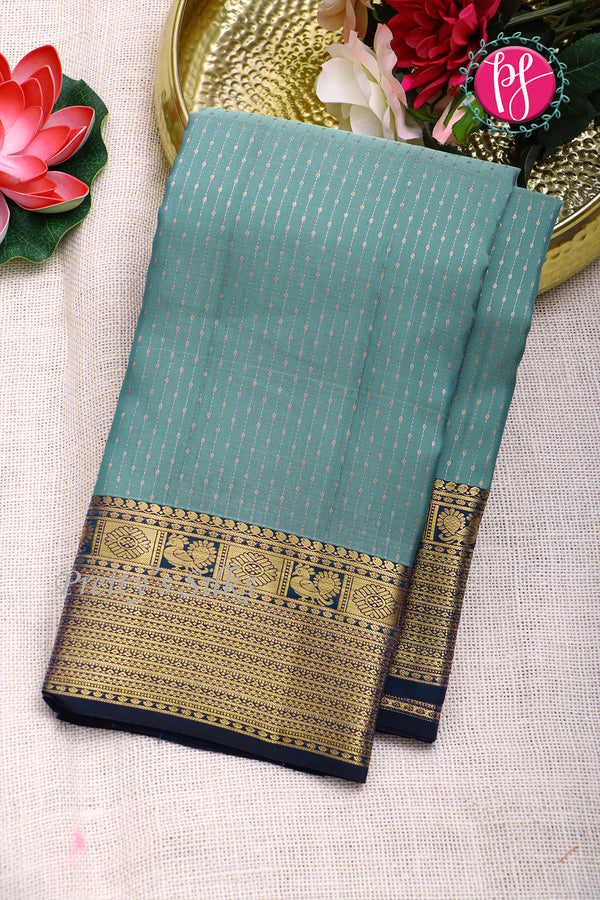 Half Pure Kanchipuram Silk Saree-Light Teal And Deep Navyblue- PF81370