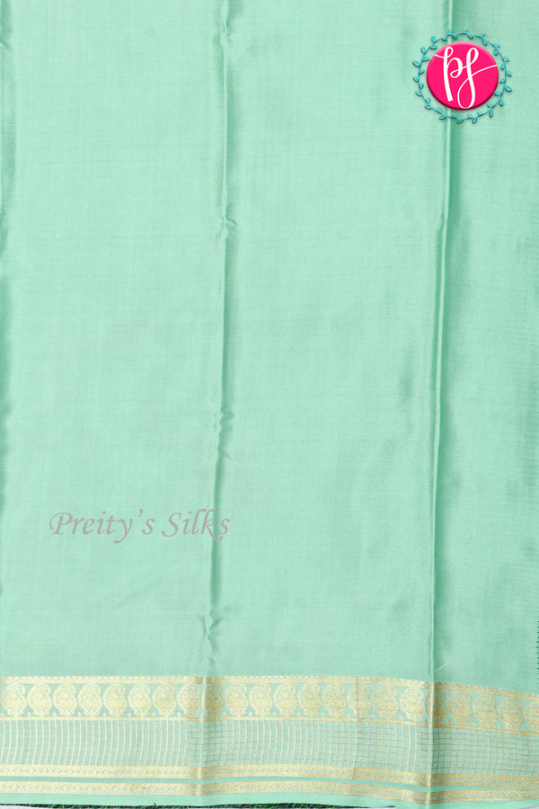 Pure Mysore Crepe Silk Saree-Deep Sky Blue And Pale Mint-PA26566