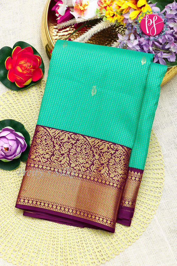 Pure Kanchipuram Silk Saree-Ligth Green With Wine-PF81285