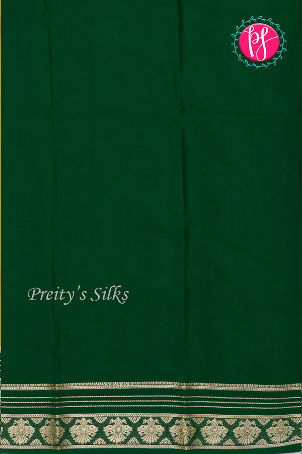 Pure Mysore Crepe Silk Saree-Mustardyellow And Darkgreen-PeacockBorder-PA26542