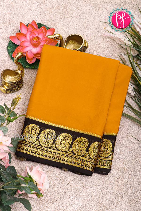 Pure Mysore Crepe Silk Saree-Yellow And Black-PA20648