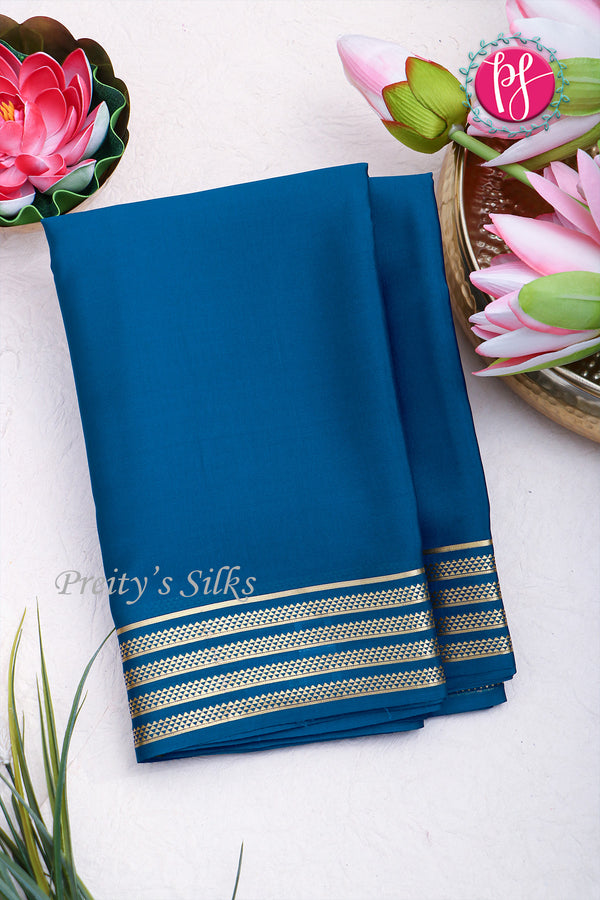 Pure Mysore Crepe Silk Saree -Peacockblue-PA03145