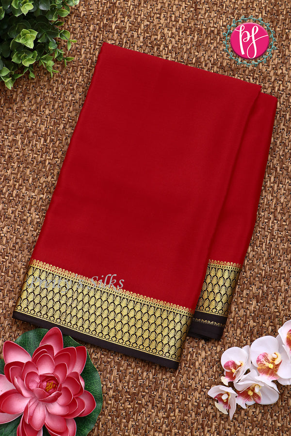 Pure Mysore Crepe Silk Saree -Red with Black-PF79503