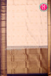Half Pure Kanchipuram Silk Saree-Halfwhite And Navyblue-PA25826