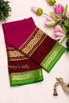 Pure Mysore Crepe Silk Saree -Dark Raspberry And Marron green-PA01242