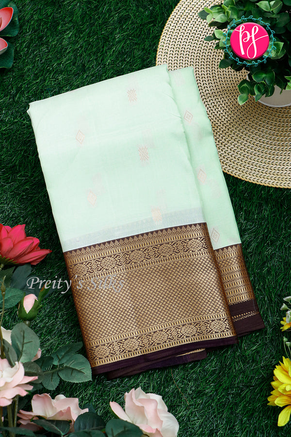 Half Pure Kanchipuram Silk Saree-Light mint And Deepbrown-PA25960