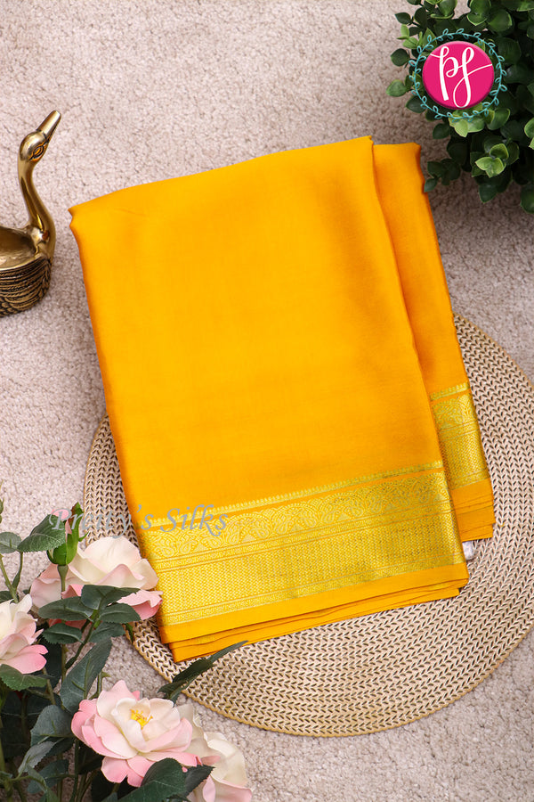 Pure Mysore Crepe Silk Saree-Yellow-PF84310