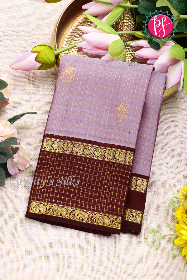 Pure Kanchipuram Silk Saree-Soft lavender And Maroon -PF85003