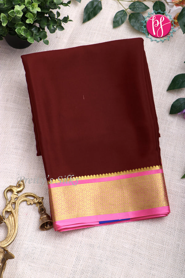 Pure Mysore Crepe Silk Saree -Maroon And Baby pink-PF82622