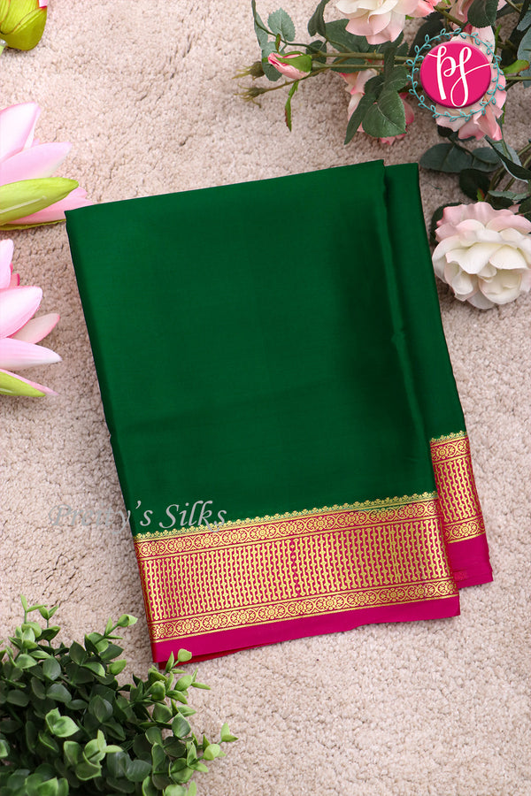 Pure Mysore Crepe Silk Saree -Bottlegreen And Pink-PF82724