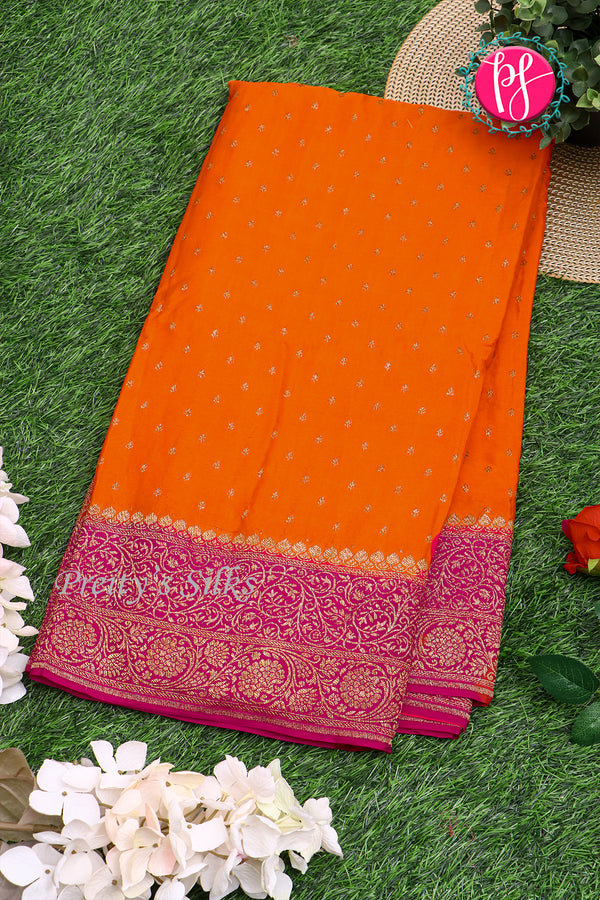 Pure Banarasi Crepe Silk Saree-Orange And Pink-PA22100