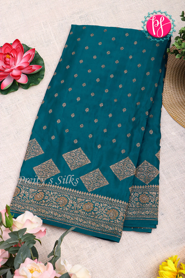 Pure Banarasi Crepe Silk Saree-DeepTealblue-PA22100
