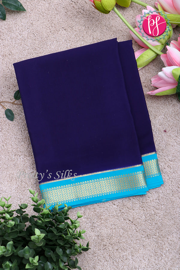 Pure Mysore Crepe Silk Saree -Navyblue And Skyblue-PA10650