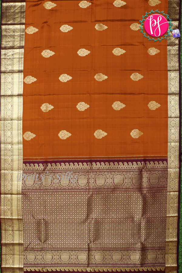 Pure Kanchipuram Silk Saree-Rustorange-PA39422