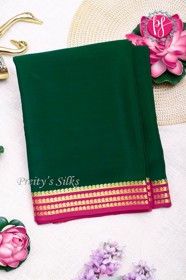 Pure Mysore Crepe Silk Saree-Green And Pink-PA19960