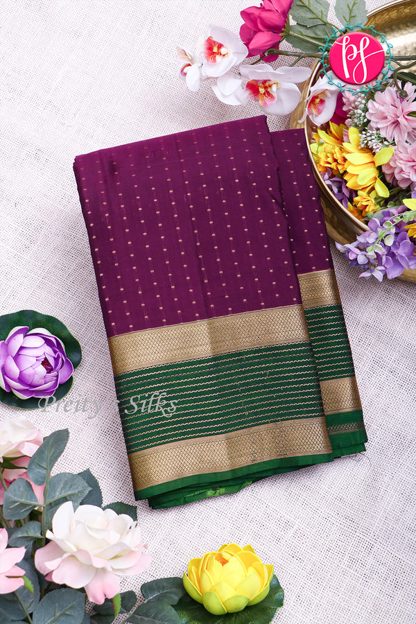 Half Pure Kanchipuram Silk Saree-Dark Plum And Bottle Green-PA25832