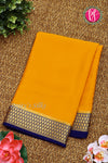 Pure Mysore Crepe Silk Saree -Mustard Yellow with Navy Blue-PF79506