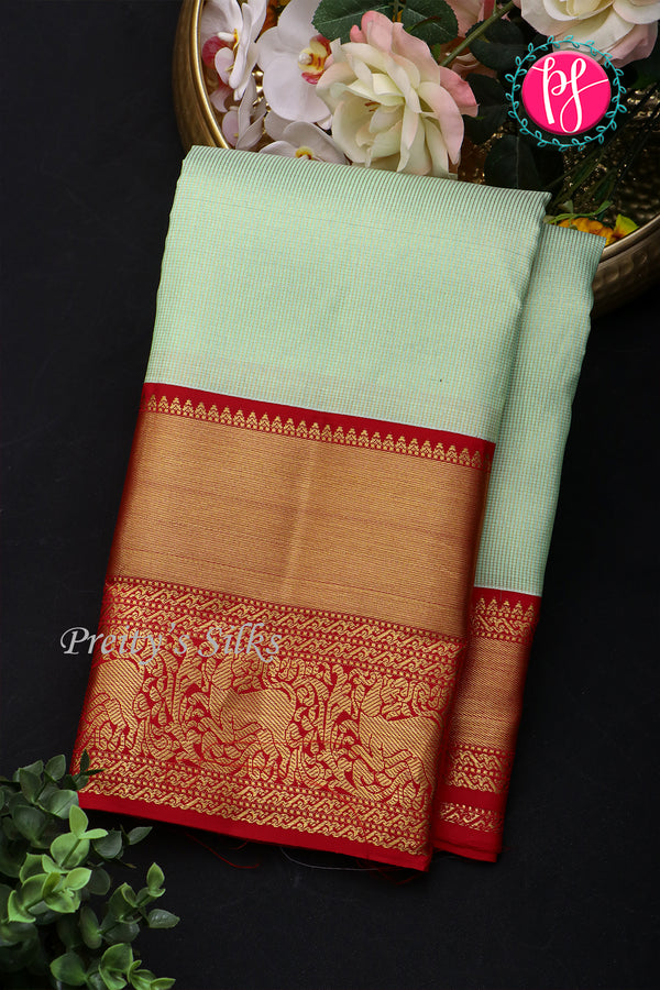 Pure Kanchipuram Silk Saree-Lightpisatgreen And Red-PA23514